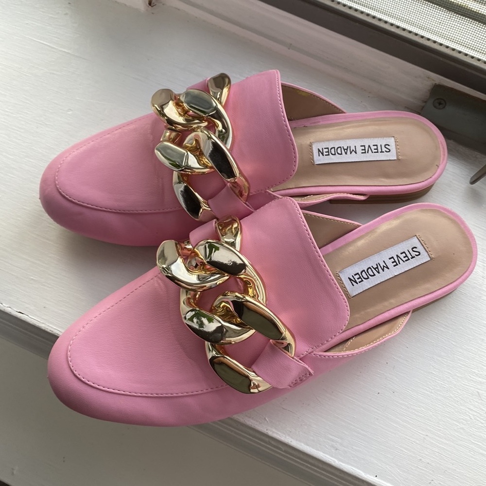 Steve Madden Gold Chain Pink Leather Mules